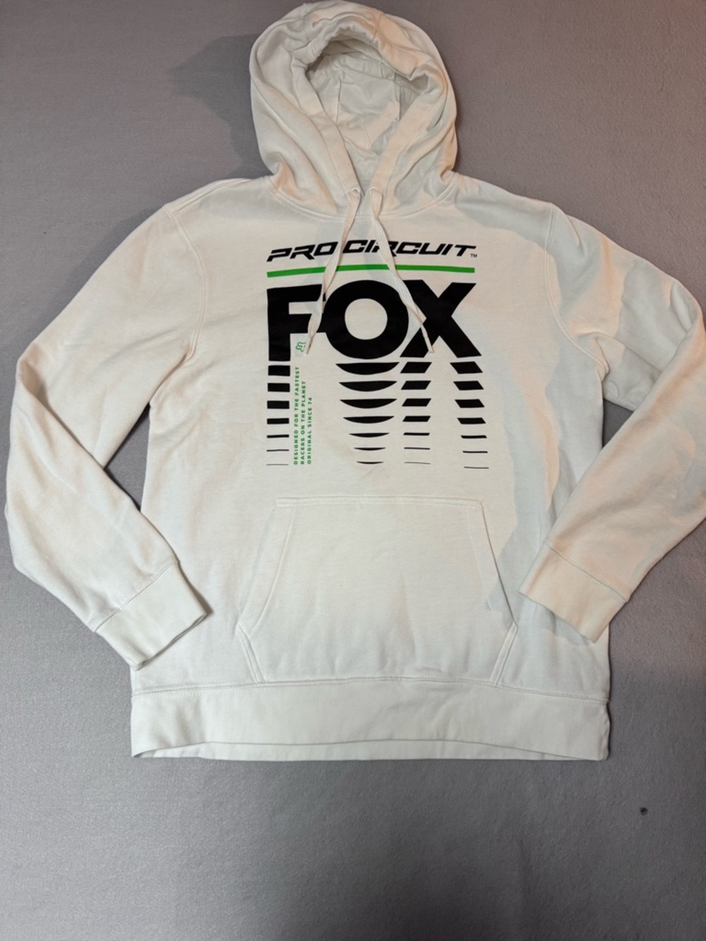 Men’s Fox Off-White Hoodie with Black and Green Graphic